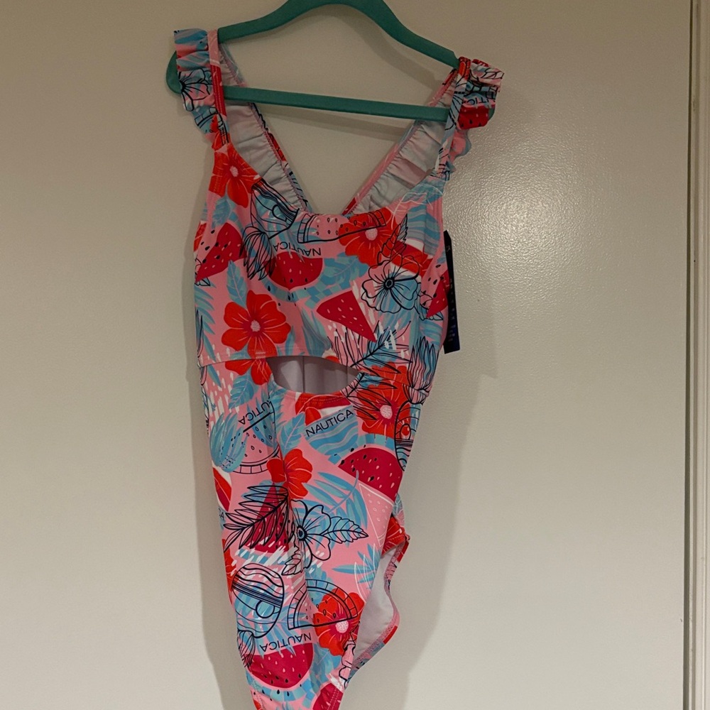 Nautica Kids One Piece Swimsuit - Pink and Blue Floral